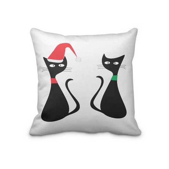 Christmas Throw Pillow Cover Black Siamese Cats - Picture 1 of 1